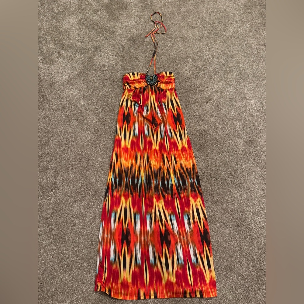 Vibrant Maxi Dress with Halter Neck